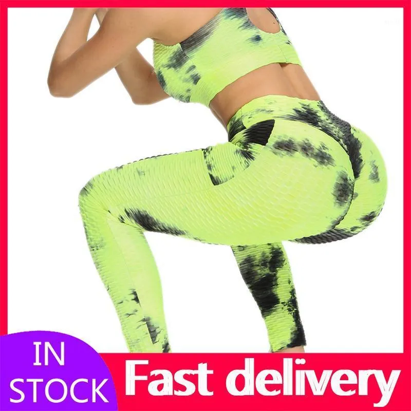 #Vo bubbla slips-färgämne print leggings kvinnor med fickan andas hiplyftning övning springande gym jeggings kvinnliga yoga byxor outfit