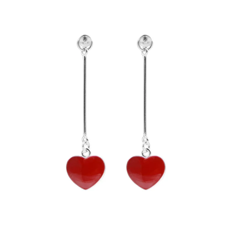 Orecchini a cuore rosso con castoni di perle Orecchini lineari in argento sterling 925 Creazione di gioielli per ragazze 5 paia