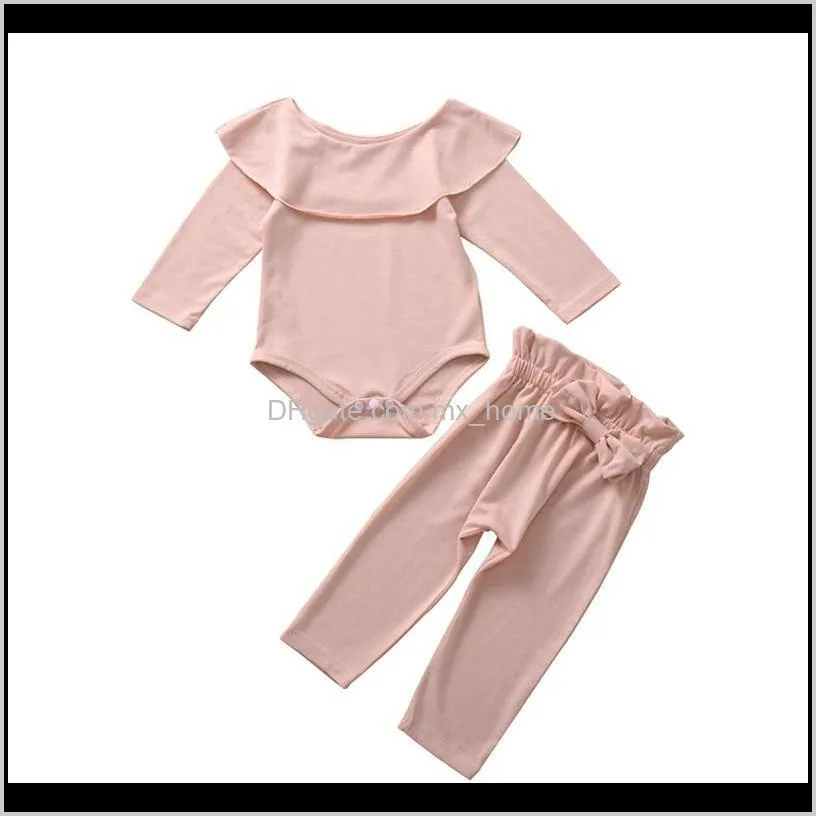 baby girls clothing set ruffled rompers long sleeve clothes girls elastic waist pants candy color 2 pcs suit 0-3t 04