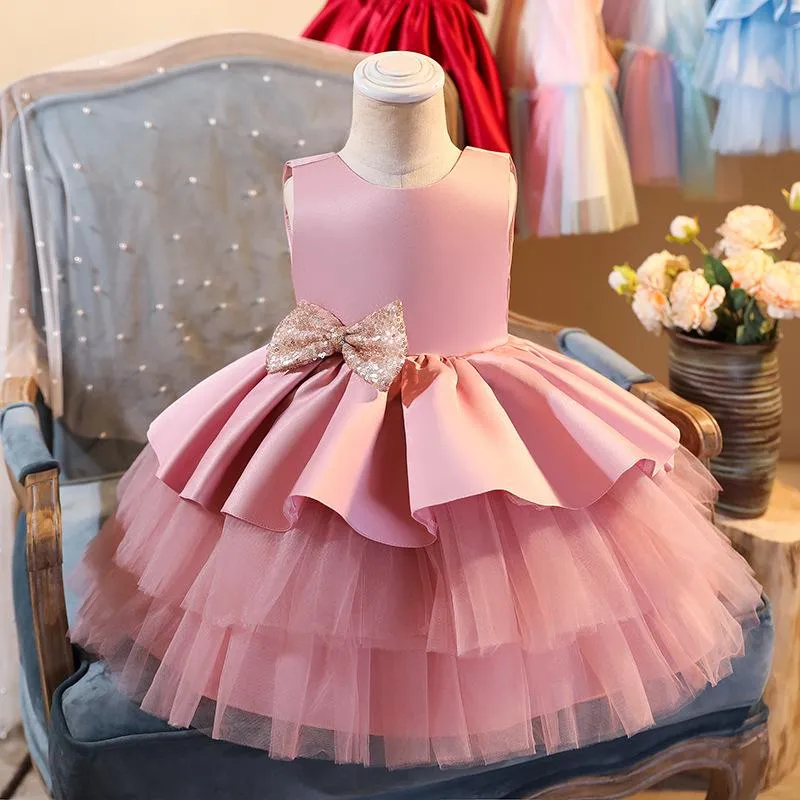 Tjejens klänningar Baby Girls Födelsedagklänning Toddler Baptism Party Princess Kostym 1: a År Born Lace Mesh Sequin Tutu Chopening Gown