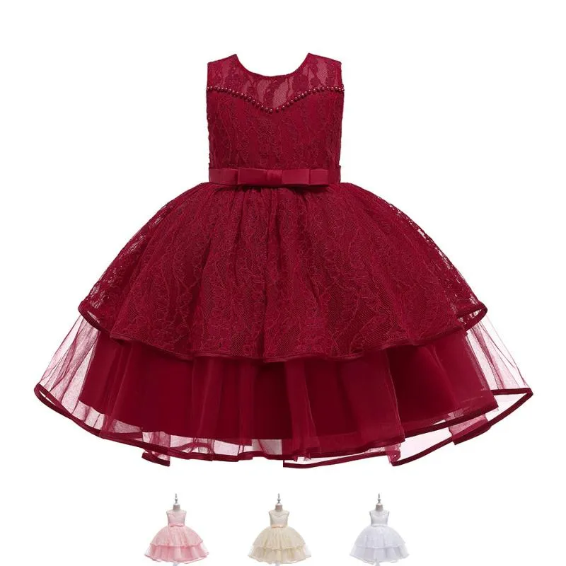 Vestidos de niña 3-12 años Vestido de novia para niñas de flores para elegante encaje Vestidos de niña 3-12 años Vestido de novia para niñas de flores para elegante encaje