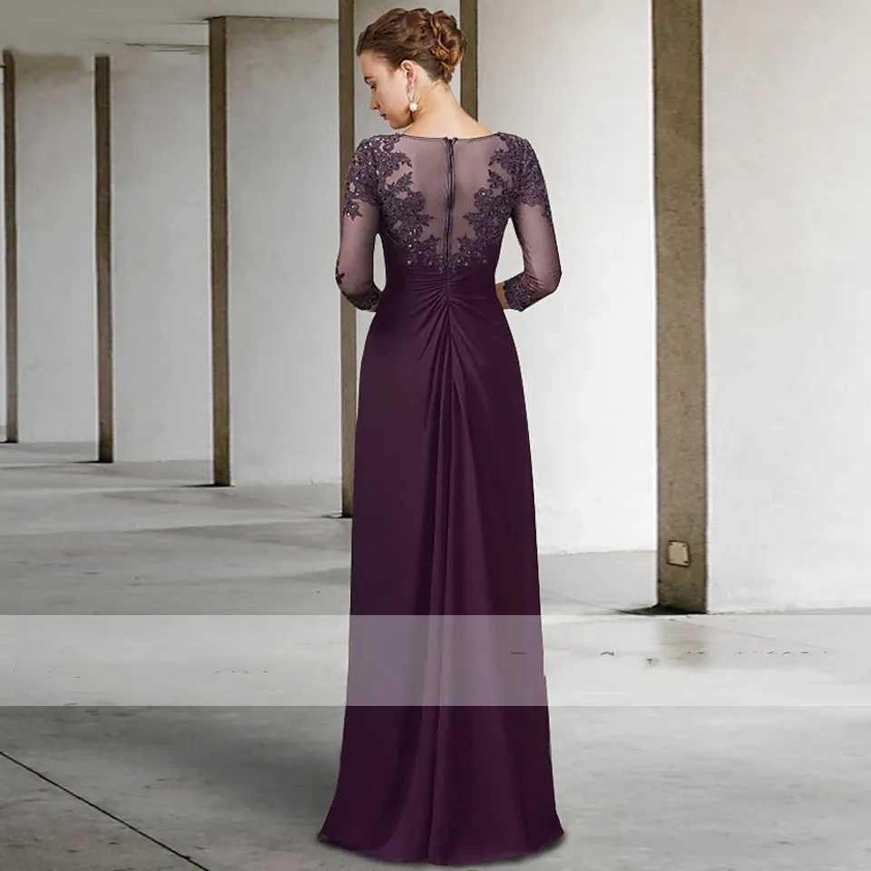Purple Lace Appliqued Sheath Formal dress with sleeves with Beads and Jewel Neckline for Women - Perfect for Formal Occasions, of the Bride/Groom, and Purple Lace Appliqued Sheath Formal dress with sleeves with Beads and Jewel Neckline for Women - Perfect for Formal Occasions, of the Bride/Groom, and