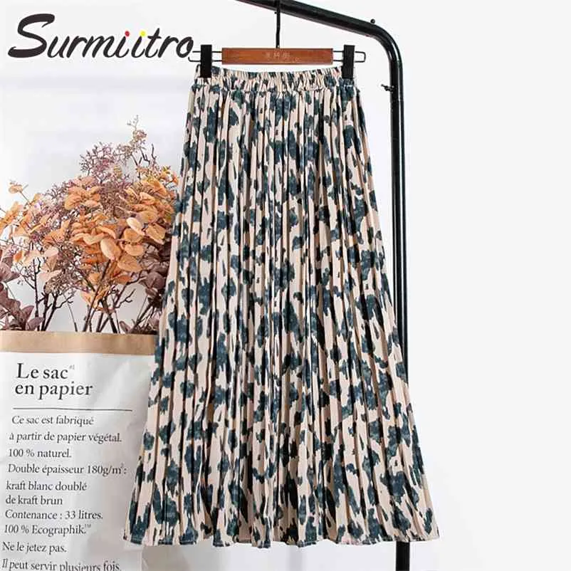 Jupe longue de style coréen pour femmes printemps été noir blanc imprimé léopard en mousseline de soie taille haute maxi femme 210421