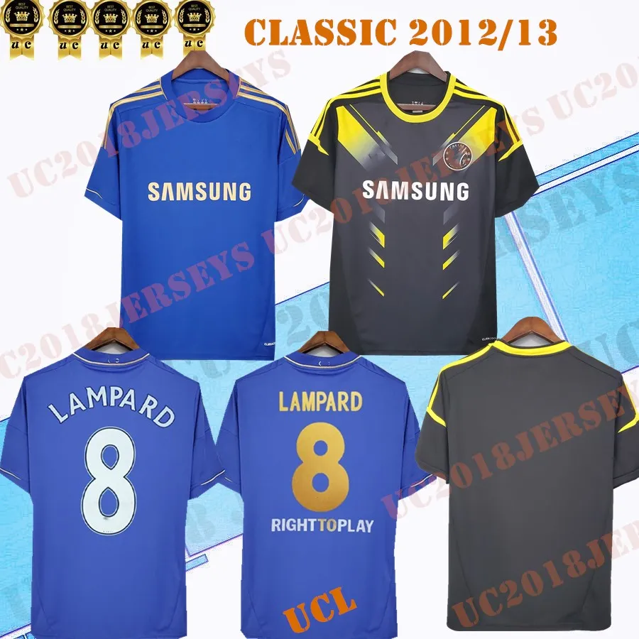 2012 2013 Lampard # 8 Drogba الصفحة الرئيسية قميص 3RD الرجعية لكرة القدم الفانيلة تيري ماتا الذهبي الأصلي رقم 12 13 الكلاسيكية لكرة القدم القمصان