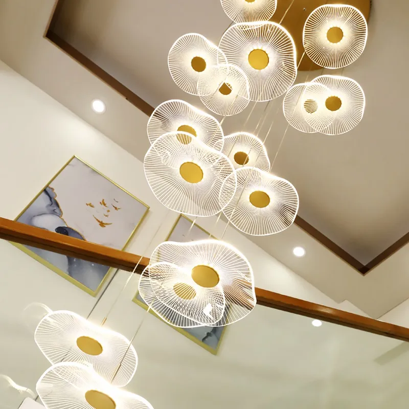 Nordic Minimalist Restaurant Lotus Leaf Lamp Lampa salon Vill High Rise Duplex Wiselant Lighting Schody