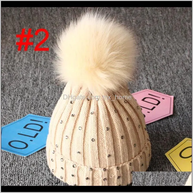 cute infant baby knit cap baby girls crochet hats kids designer sequins fur pompom solid caps outdoor slouchy beanies toddler baby