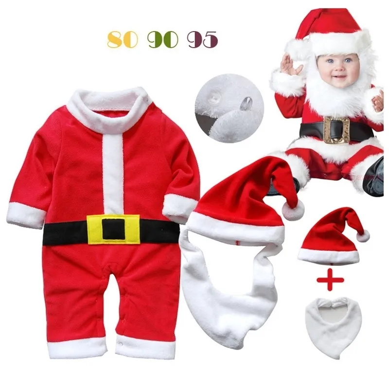 Noël bébé cadeau vêtements barboteuse chapeau bavoir ensembles mignon Santa Bebe une pièce vêtements polaire casquette garçons tenues bébé vêtements 210413