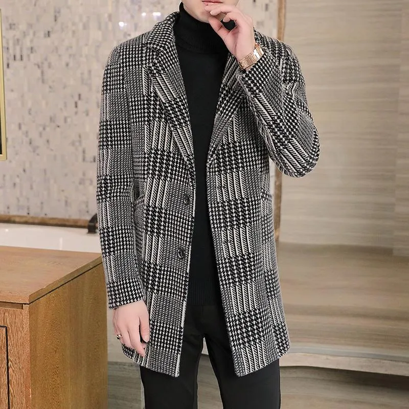 販売超安い メンズウールは高品質の格子縞のウールのコートジャケット男性冬の厚い暖かいカジュアルビジネストレンチソーシャルストリートウェアオーバーコート 海外直送 Kyc Industriasdao Com