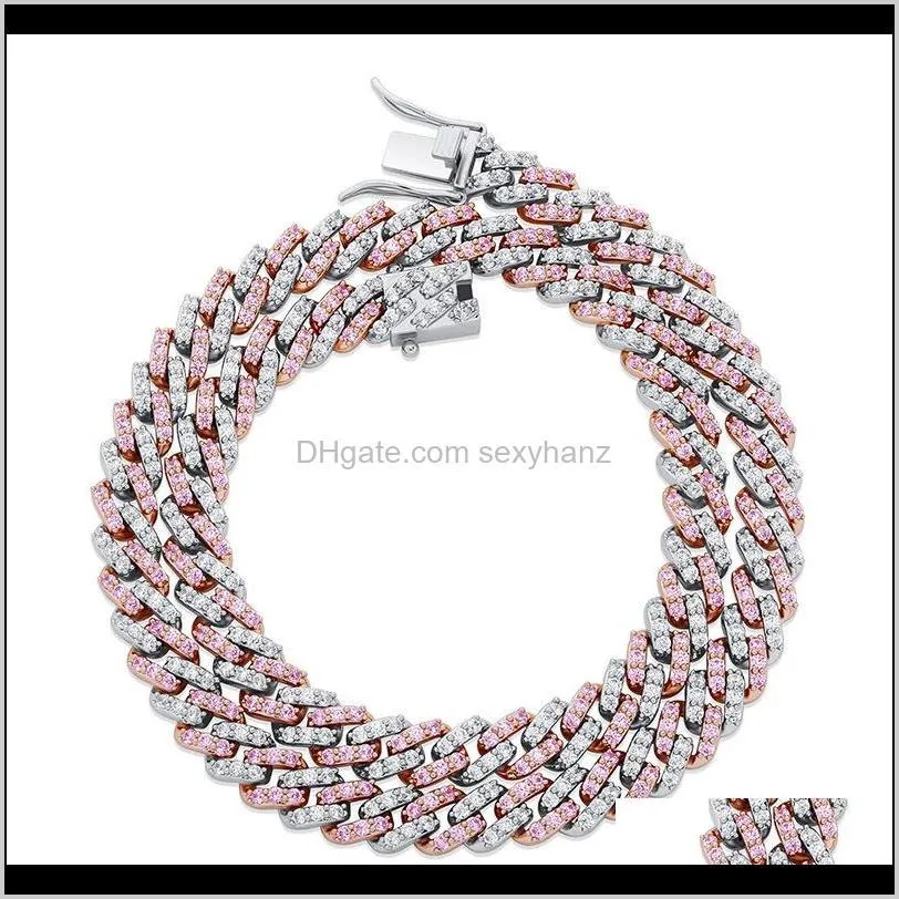hip hop cuban choker women necklace jewelry 8mm rose gold plated iced out diamond choker cuban chain