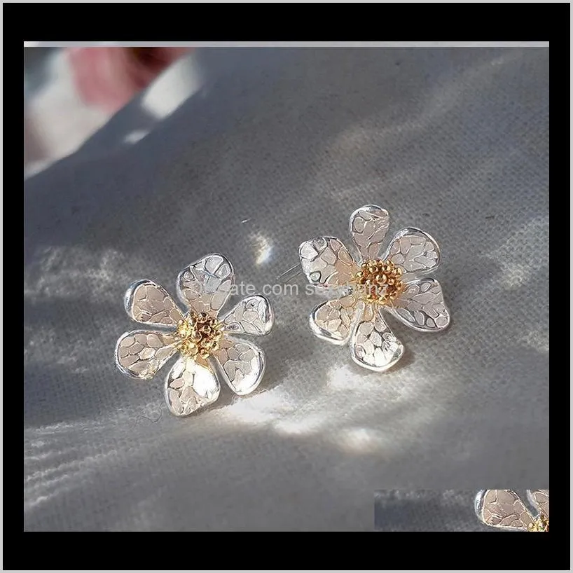 korean design fashion jewelry personality five-petal flower white small elegant female sweet earrings stud