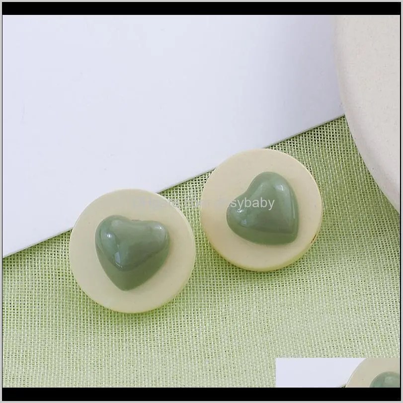 fashion korean resin heart shape earrings for women imitation exquisite wooden round stud earring acrylic jewelry brincos