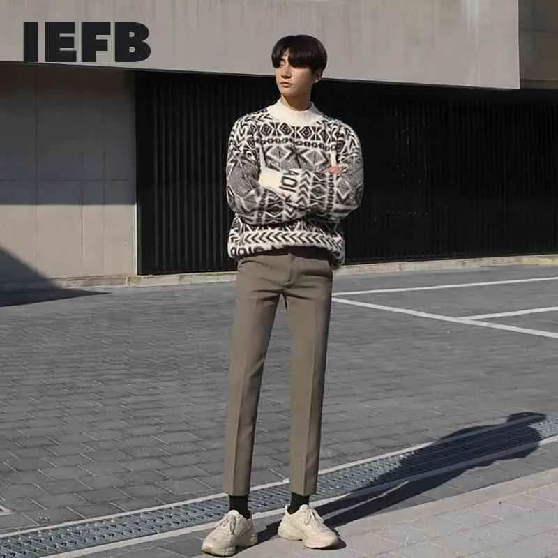 IEFB Primavera Masculino Coreano Slim Fit Tubo Reto Não Ferro Terno Calças Casuais Mens Negócios Drop Calças De Terno De Compras 9Y5534 210524