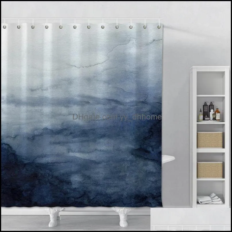 Shower Curtains Mountain Fog Printed Curtain Bathroom Waterproof With Hooks Polyester Fabric Bath