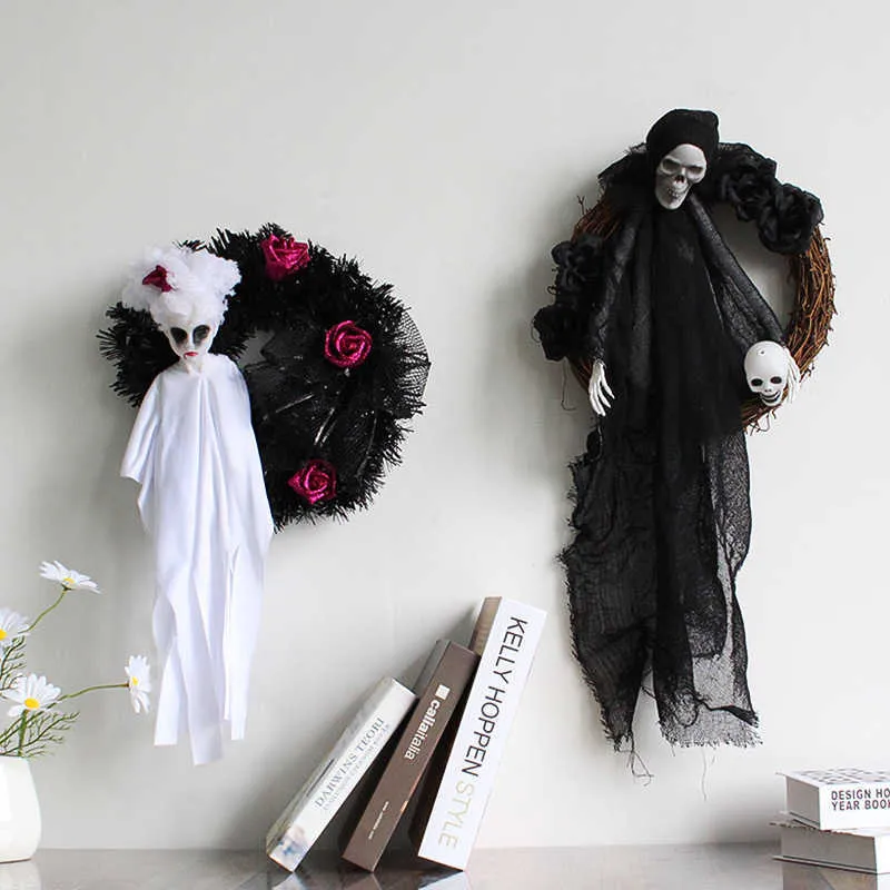 Halloween preto branco fantasma porta pendurado fantasma festival festival de horror fantasma cabeça enfeites de cabeça assombrada casa adereços q0812