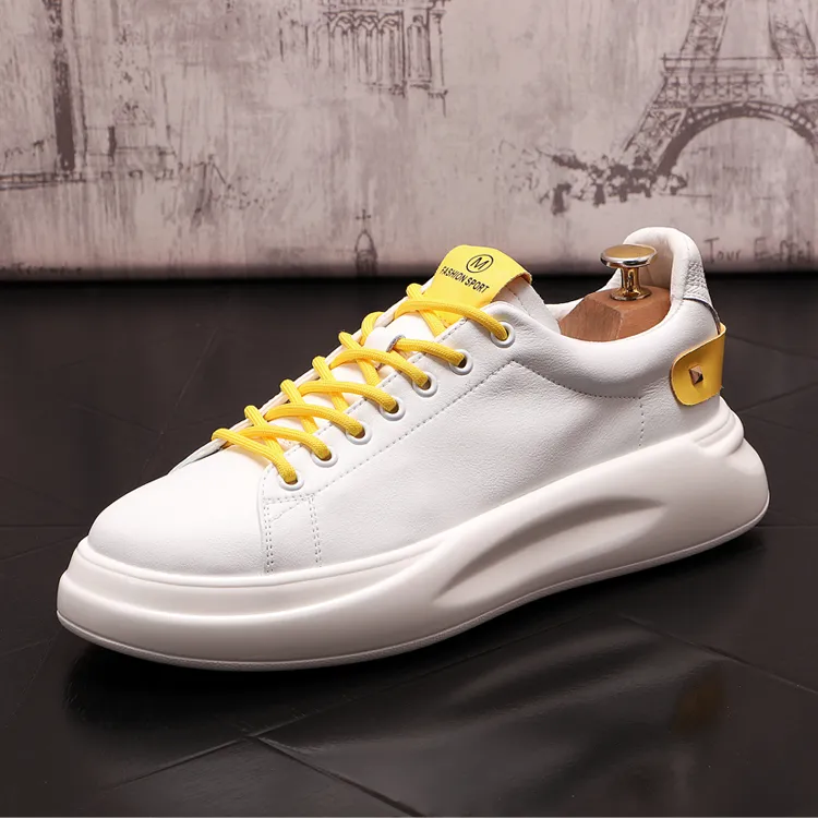 European Fashion Causal Shoes Spring Autumn Brand Designer Wedges Leather White Sneakers Platform Trainers Round Toe Male Walking Loafers X232