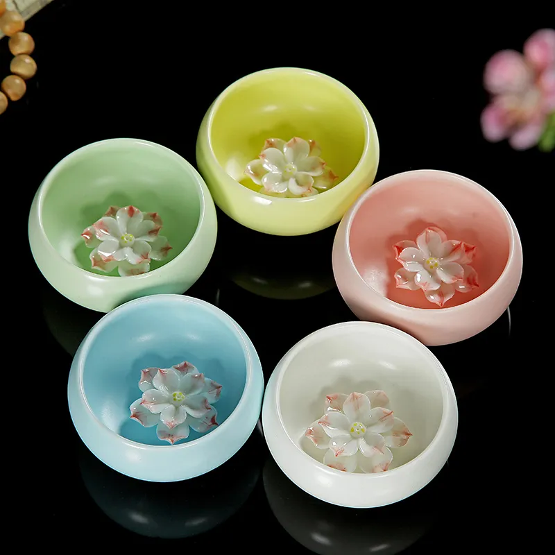 3D Lotus Tea Cup Celadon Foarcain Bowl Building, Celadon Master Pinming Teacup