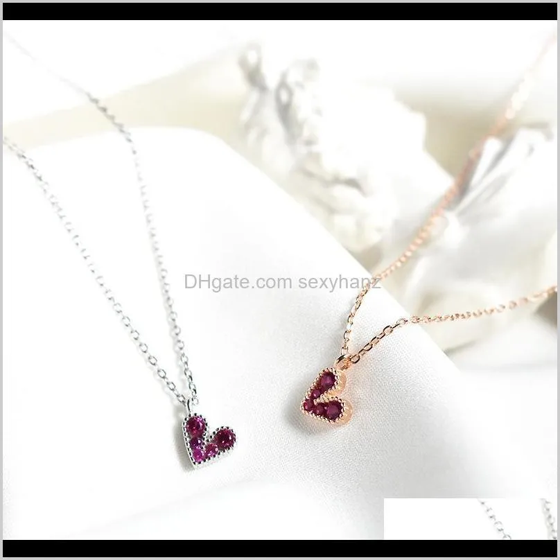 1PC SMALL TINNY Cute Authentic S925 Sterling Silver Red Zirconia set white/golds Love heart Pendant Necklace Jewelry tlx3921