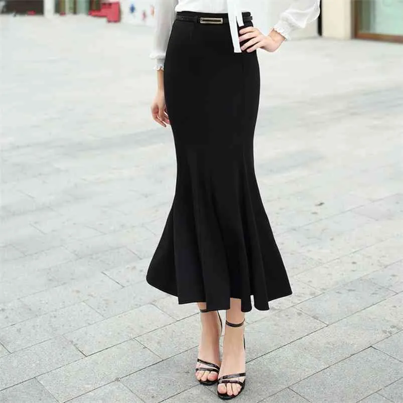 いいネット通販 - 全国送料無料でお届けします With Trumpet Mermaid Tail Fish Black Womens Belt Calf Mid スカート