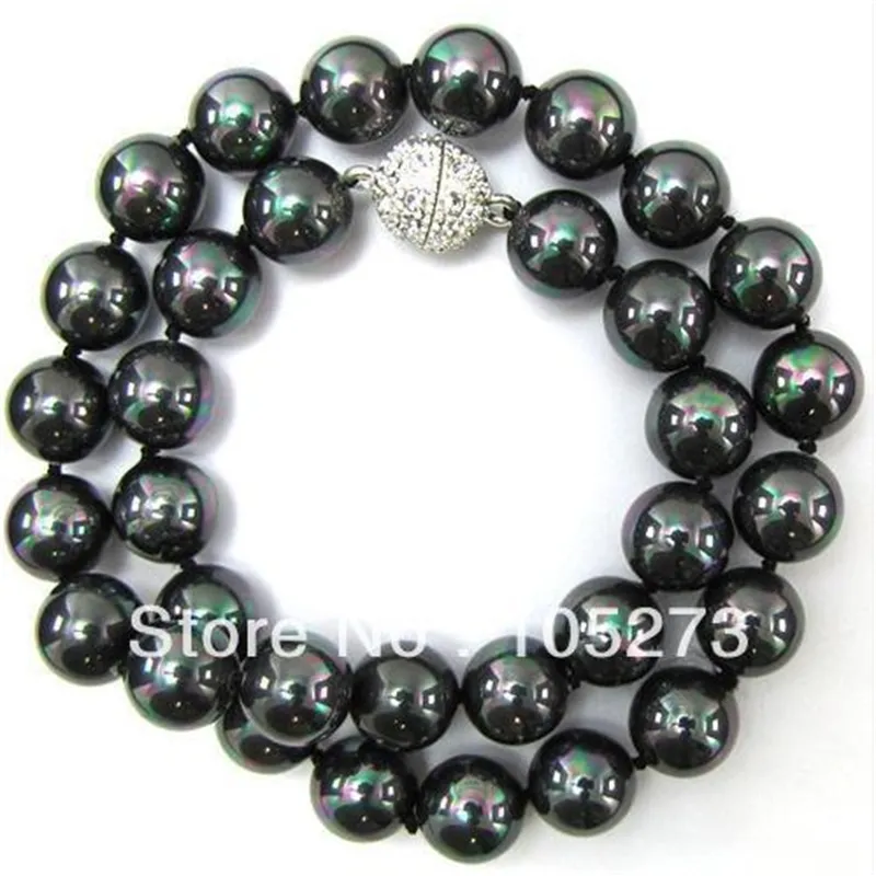 Ganze Schmuck 12mm Regenbogen Pfau Sea Shell Perle Runde Perlen Halskette 18'' Weiß Kristall Kugel Magnet Verschluss