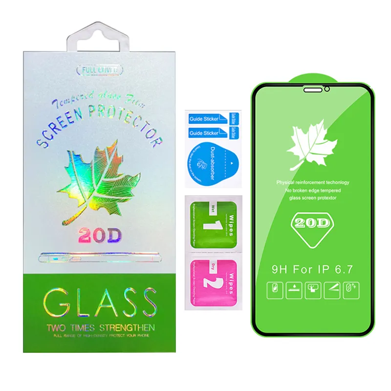 20D maple leaf glass Screen Protector for IPhone15 14 13 12 mini pro max 11 XR XS Samsung A01 A11 A21 A31 A41 A51 A71 A81 A91 Phone Tempered film with retail package box