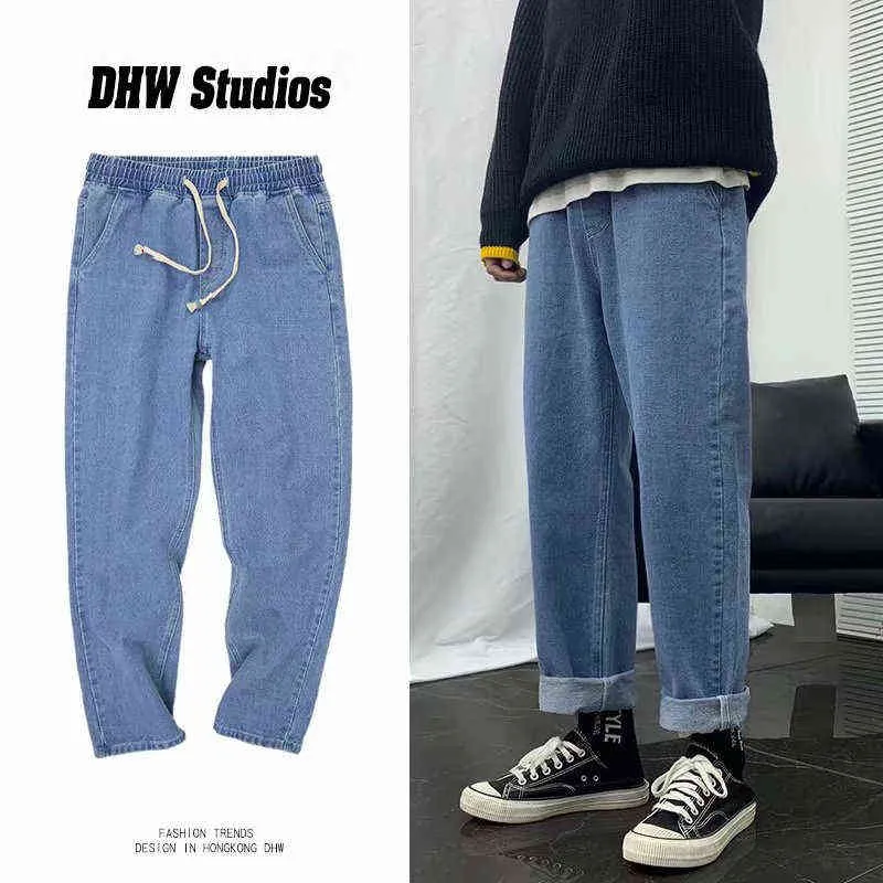 Baggy Men Jeans Brand Pants Young Boys Casual Elastic Waist Mouth Wide Leg Long Retro Streetwear Hip Hop Dropshipping 0214