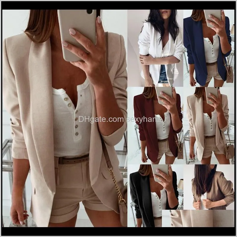 autumn jacket women solid lapel slim blazer jacket ladies business office coat double pocket cardigan small suit outerwear tops zzpc#