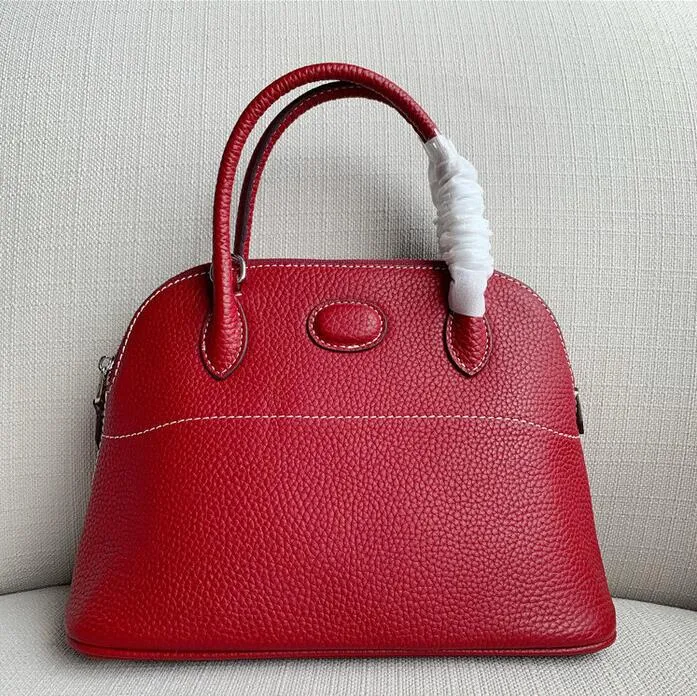 Bowling Bag Simple Retro First Layer Leather Shoulder Messenger Handbag Zipper Shell Bag