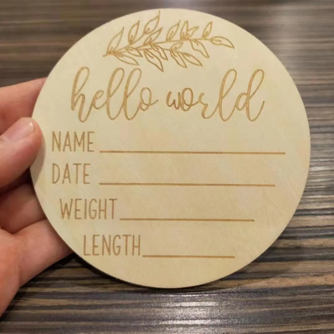 10pcs Legno Milestone Card Hello World Legno Personalizzato Annuncio del bambino Targa Segno Pografia Puntelli Doccia Gift234E