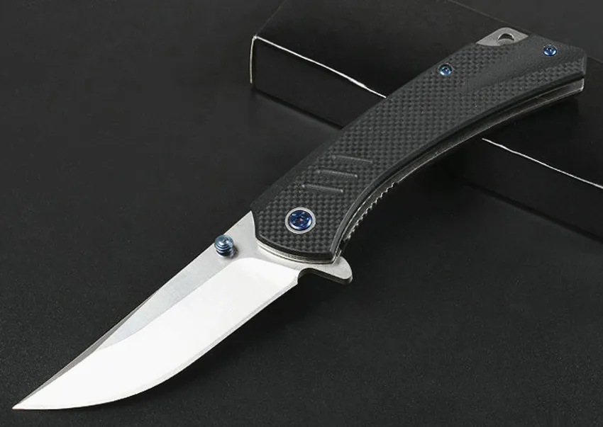 RM102 Flipper Folding Knife 5Cr13Mov Satin Drop Point Blade G10 + Stainless Steel Handle Ball Bearing EDC Pocket Knives