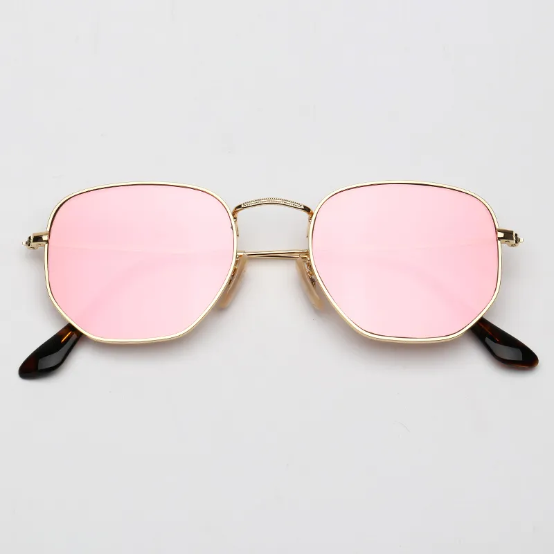 Hexagonal Sunglasses For Men & Women Gold Frame With Pink  display picture 3