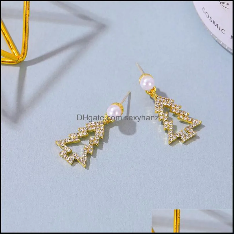 Stud Earrings sieraden kerstboom diamant vrouwen uitgehold uit dennen parel oor drop vrouwelijk jubileumfeestje cadeau goud