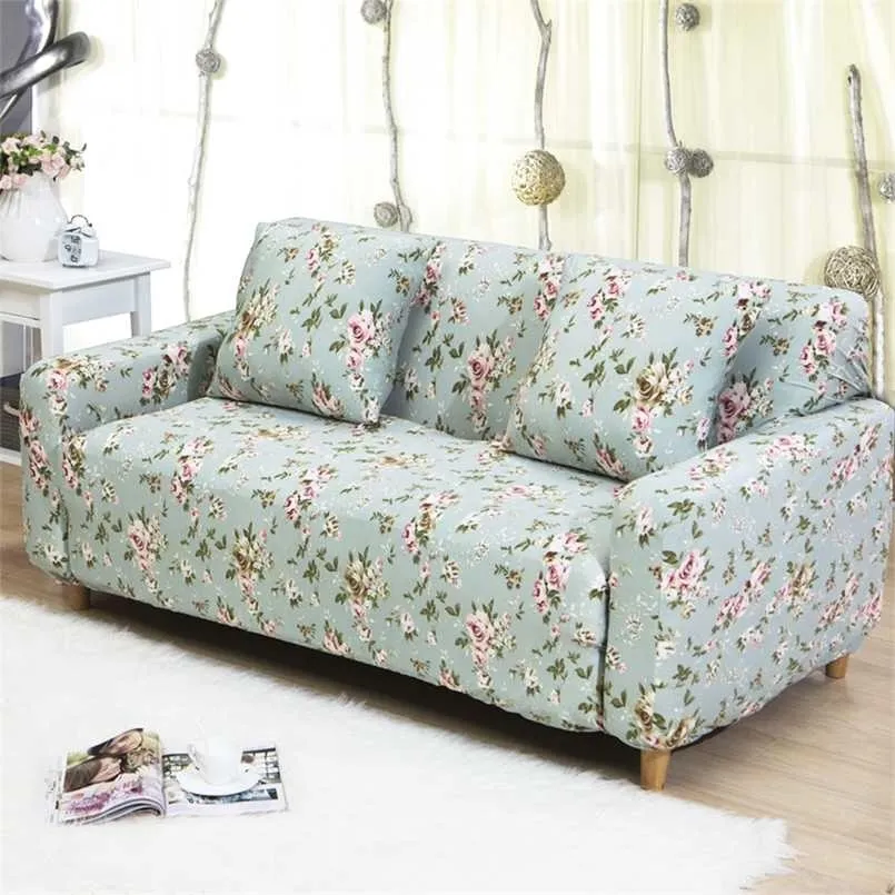 Stretch All-Inclusive Printed Rose Sofa Cover for Living Room, 1 2 3 4 Seater, Sectional Corner L Shape Couches Need Buy 2 Pcs 211116