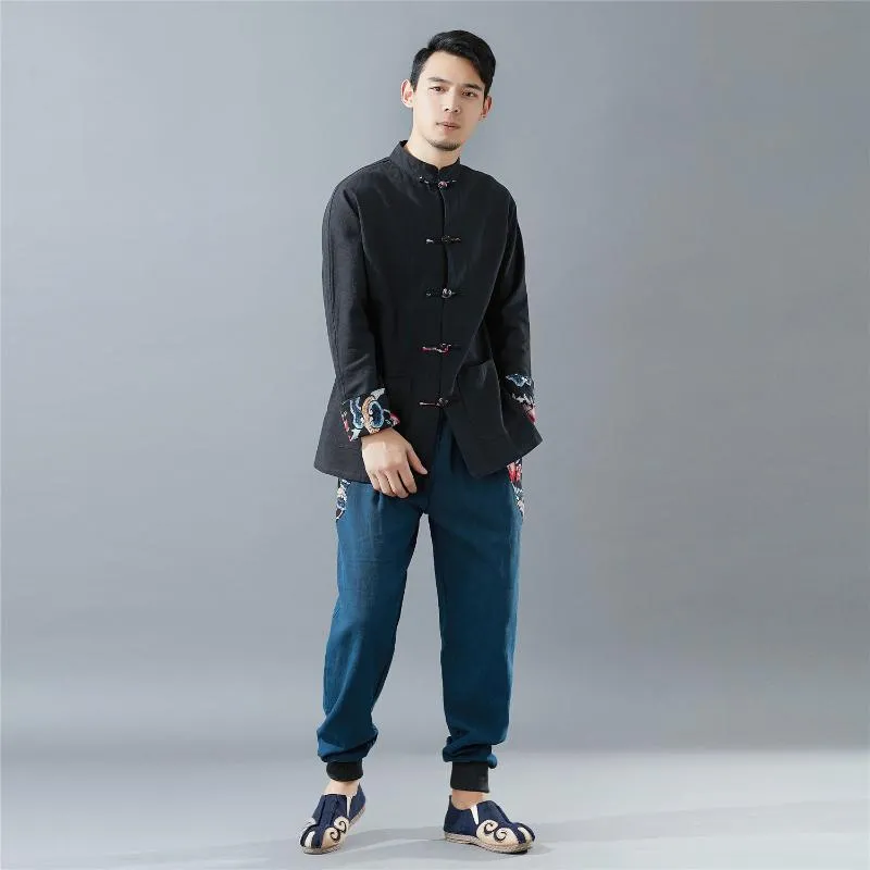 Roupas étnicas homens de estilo chinês linho de algodão tang shirttops mandarim colar cardigan japonês harajuku casual casual button button vestido