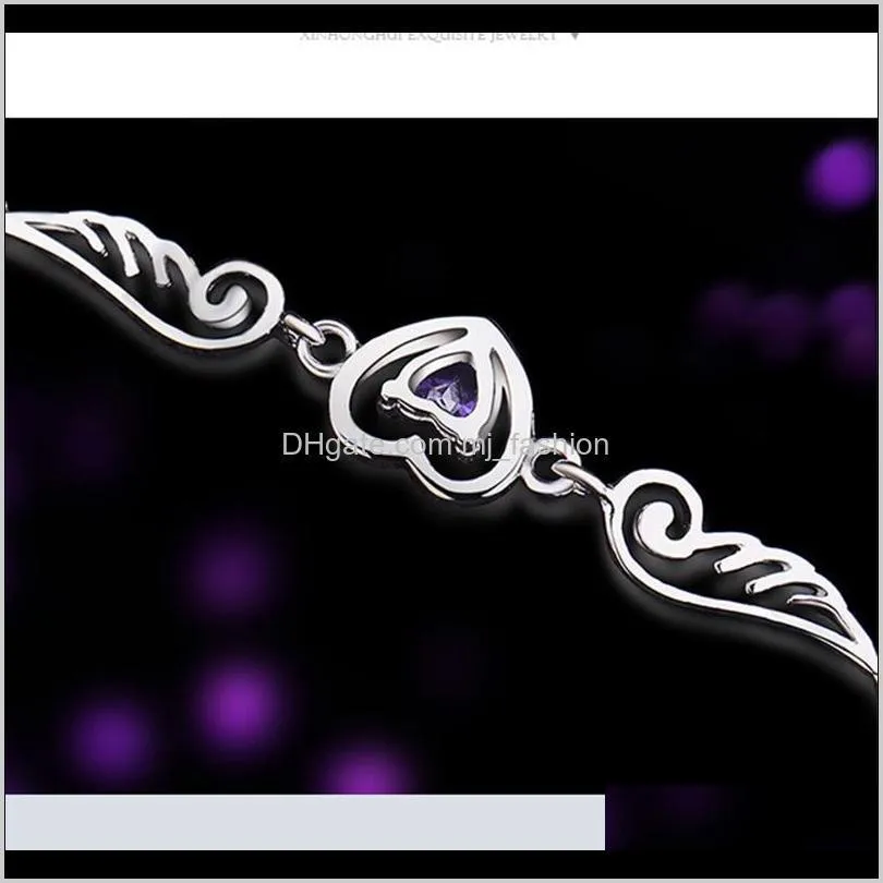 silver bangle bracelet angel wings love heart with austrian crystals for woman charm braceletwholesale fine ps1134