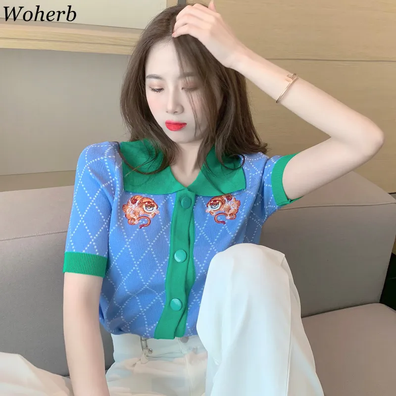 トップス Embroidered Design Summer Knit Cardigan Women's Embroidery Knit Cardigan Open Front Cardigan V Neck