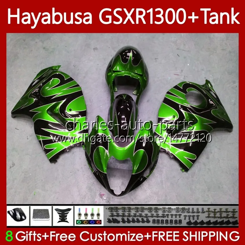 Hayabusa Body для Suzuki GSXR 1300CC GSX R1300 1300 CC 1996-2007 74NO.185 GSX-R1300 GSXR-1300 2002 2003 2004 2005 2006 2007 GSXR1300 96 97 98 99 00 01 Обтекивание зеленого пламени