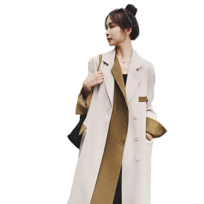 Women's Trench Coats Nice Windbreaker Meio-comprimento Primavera Autumn Blazers Terno Casual Estilo Britânico Longo Casaco Feminino Outerwear