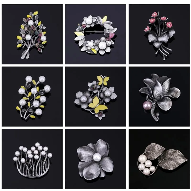 Pins, Brooches Elegant Gravel Beaded Simulated Pearl Brooch Pin Plant Jewelry Tree Flower Enamel For Women Clothes Accessories