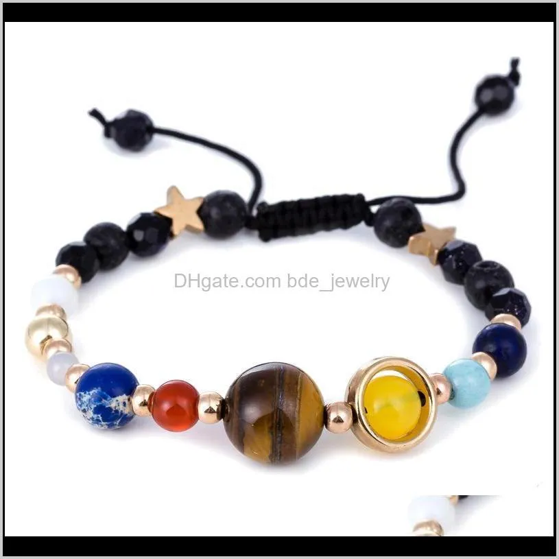 stylish wild bracelet galaxy solar system eight planets theme natural stone beaded fashion bracelet high quality