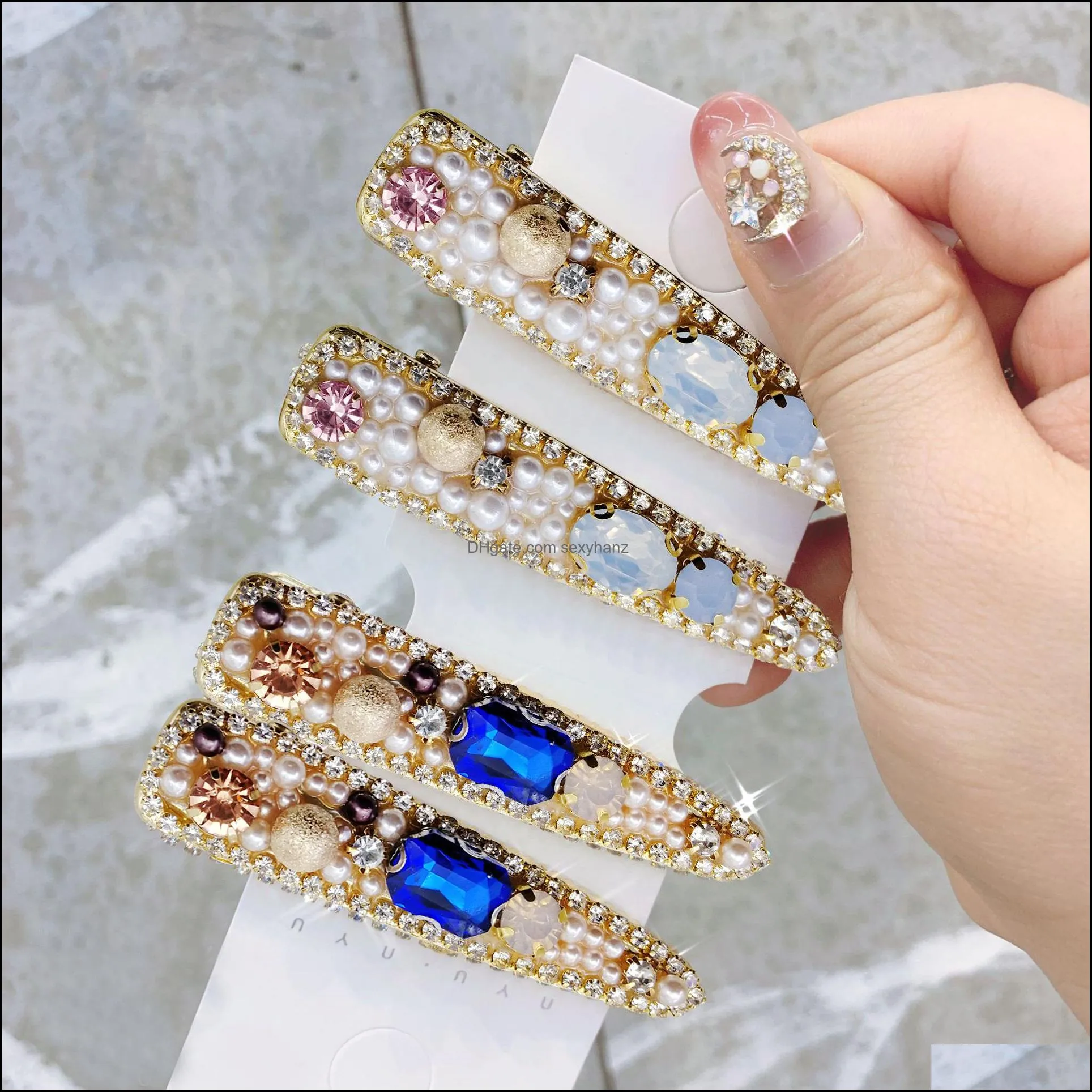 S1387 Hot Fashion Jewelry Colorful Beads Barrette Hair Clip Dukbill Toothed Hair Clip Bobby Pin Barrette Womens Girls Hairpin Headwear