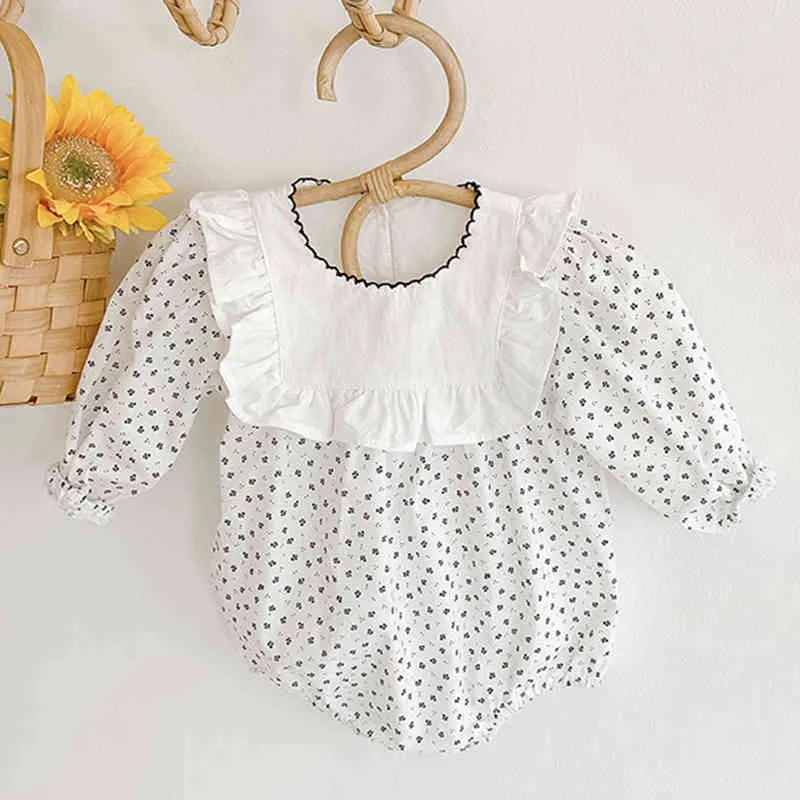 Vår Höst Spädbarn Baby Girls Rompers Kläder Bodysuit Floral Långärmad 210429