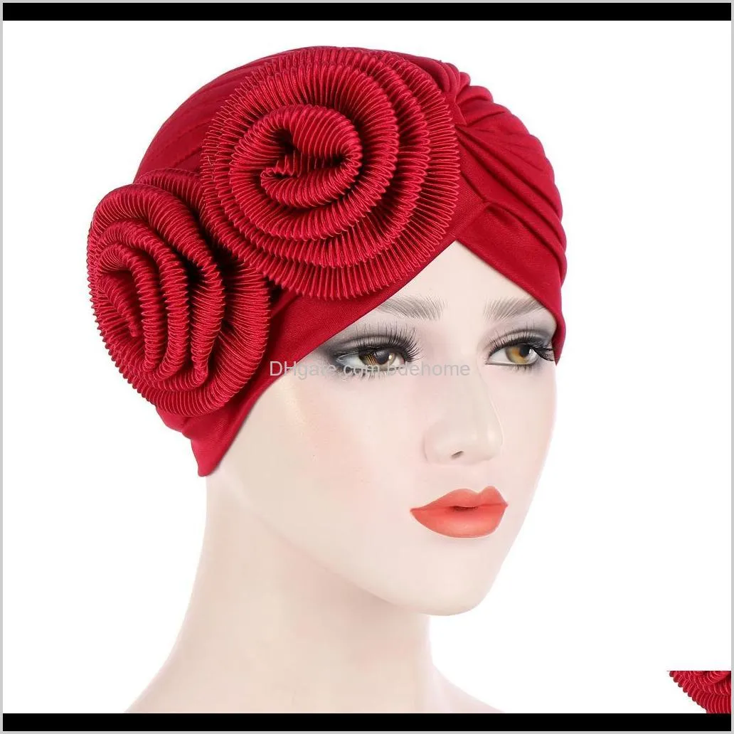2020 new style popular flower turban hat knot india cap muslim hat hijabs muslim scarf big flower