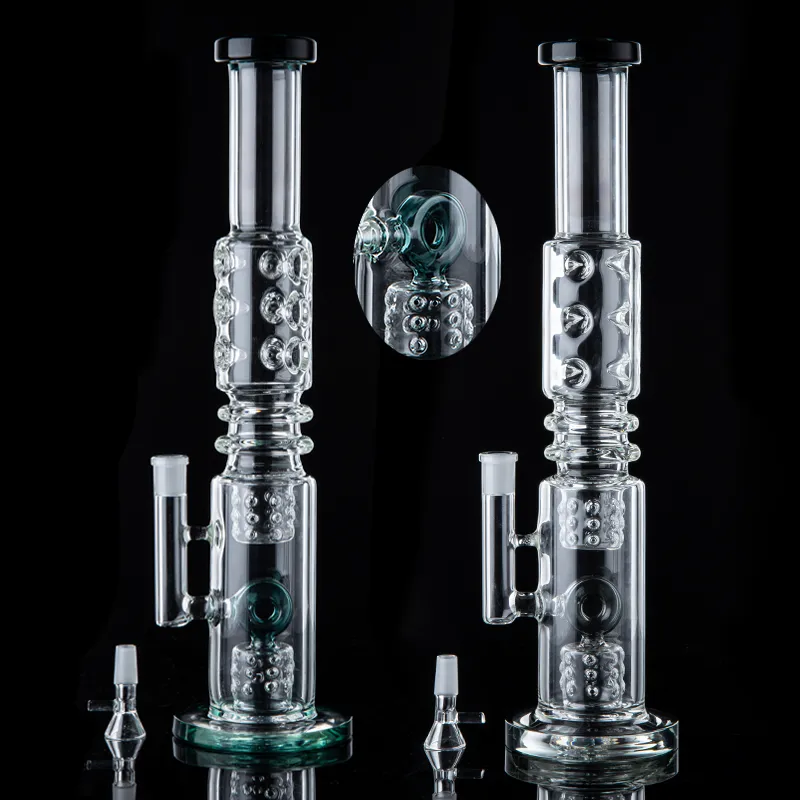 Tube droit Big Glass Bong Épais Narguilés Donut Perc N Trous Percolateur Conduites D'eau 14mm Femelle Joint Huile Dab Rigs Avec Bol WP2191