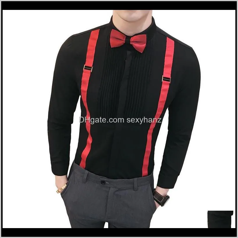 Camicie da uomo Papillon da lavoro Stilista di moda Camicia da uomo Slim Fit Nero Bianco Club Party Performance Stage Abbigliamento Abito Kvemr Yn9Fd