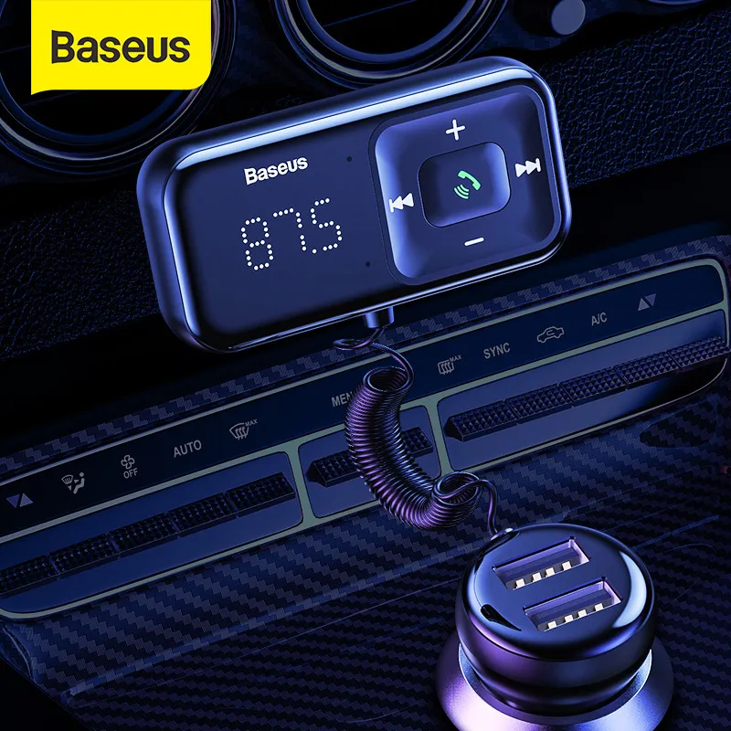 Baseus Bluetooth FM-sändare Wireless MP3 Player Receiver Dual USB Billaddare Cigarettändare för iPhone Samsung