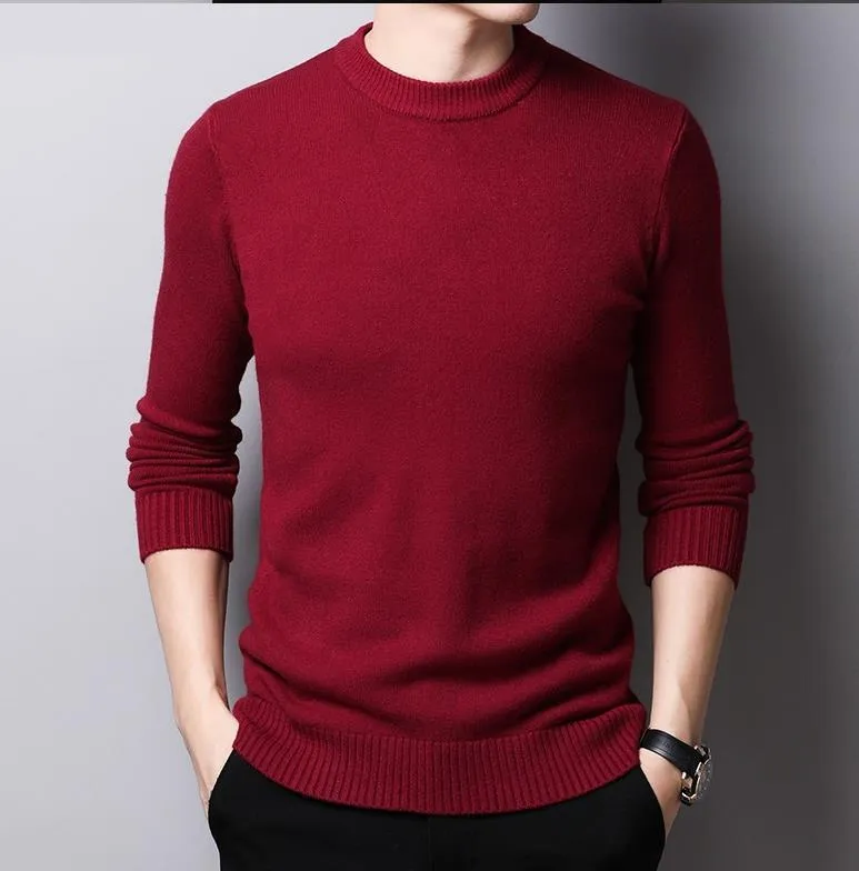 Mens Sweaters 2022 Autumn Winter Solid Color Tide Sweater Round Neck ...