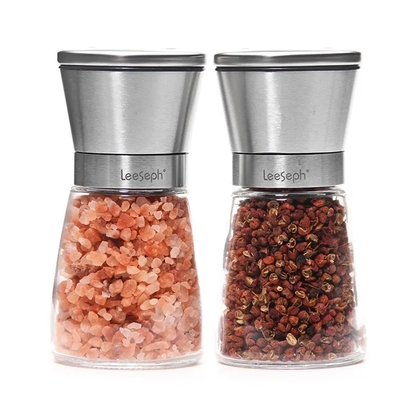 Salt and Pepper mill Set of 2, 304 Stainless Steel Grinder Adjustable Ceramic Rotor, kitchen accessories 220311