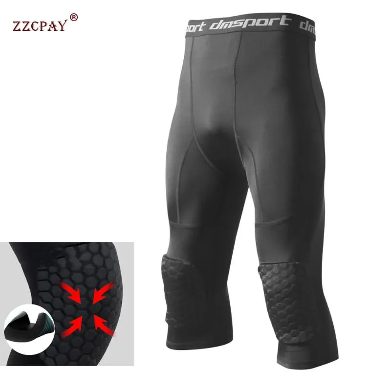 Heren Safety Anti-Collision Pants Basketbal Training 3/4 Panty Leggings met Knie Pads Protector Sportcompressie Broek