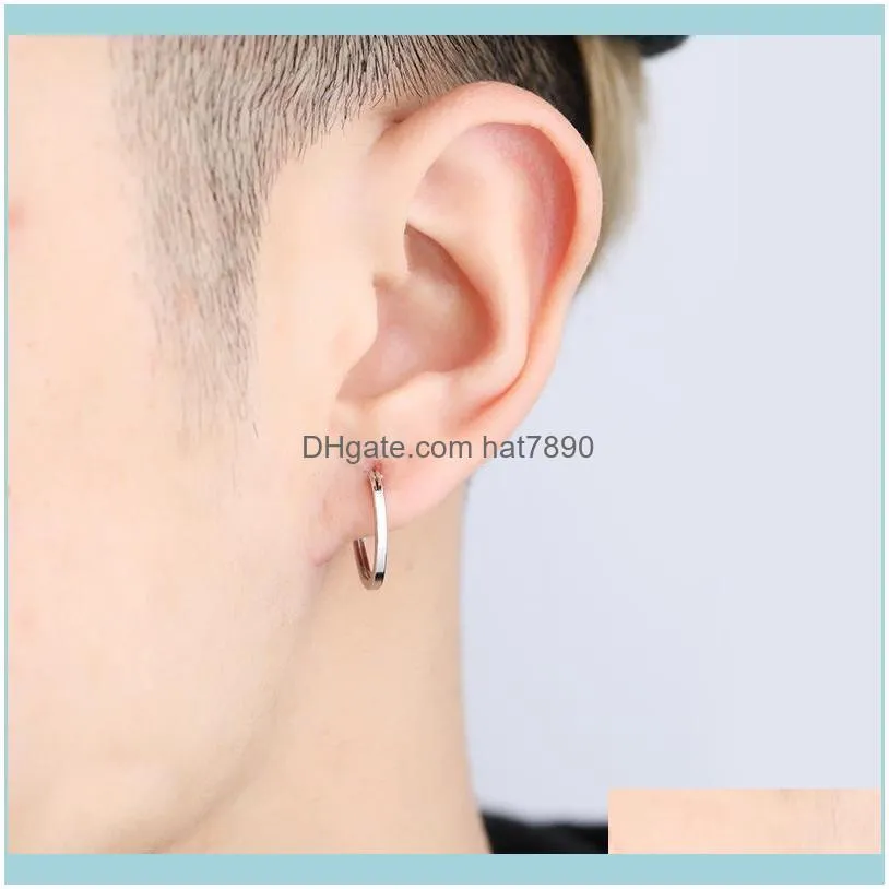 Shishang S925 silver fashion trendsetter smooth square tube ear buckle men`s and women`s jewelry Korean Fashion Earrings