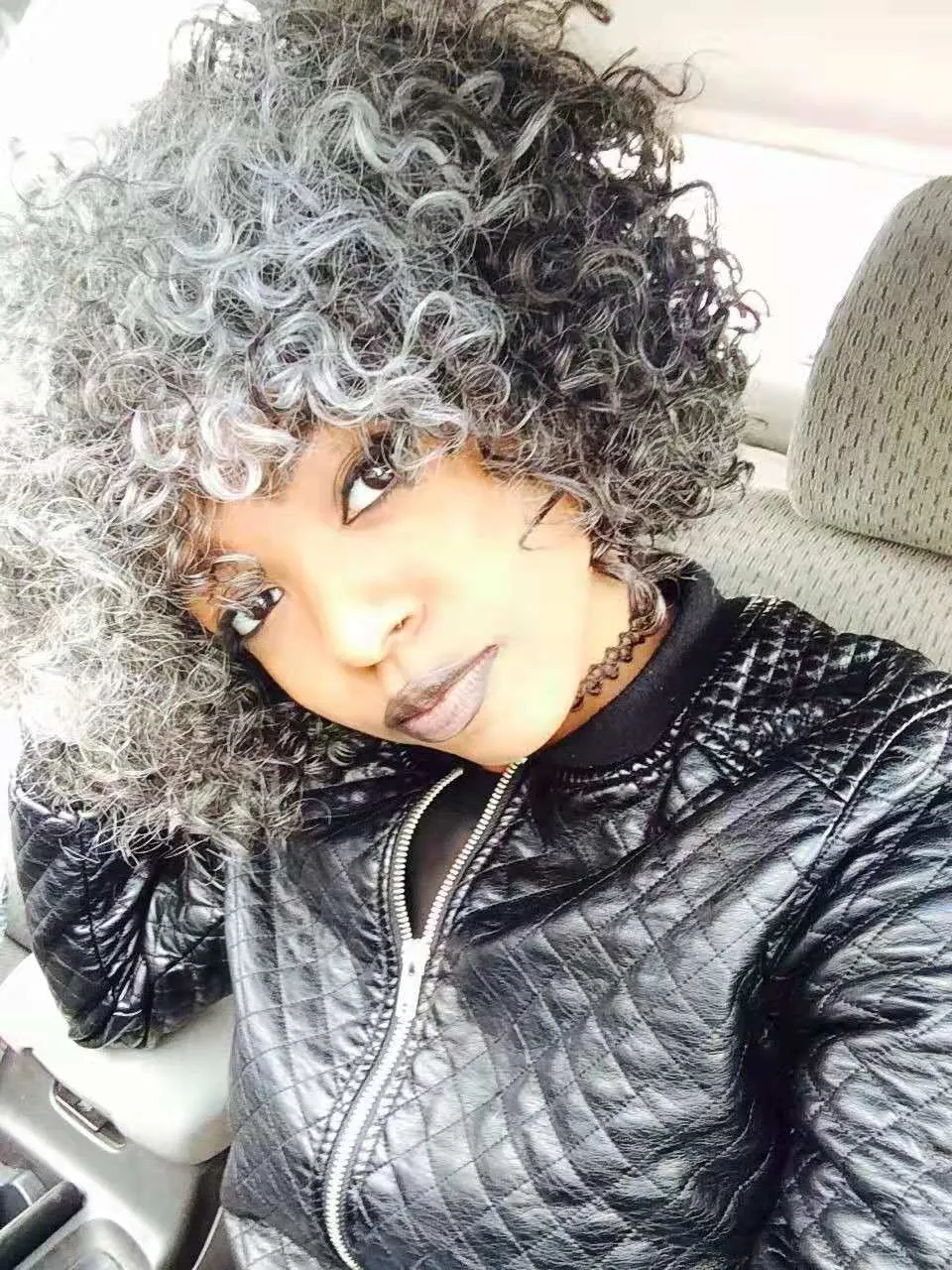 Fashion Beauty Curly Salt And Pepper Human Hair Wigs With  display picture 3